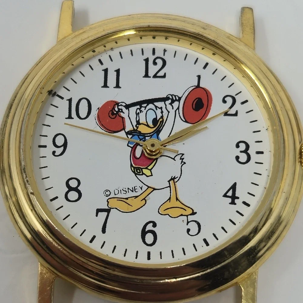 Vintage Disney Donald Duck Weightlifting Watch Head Gold Tone White Dial REPAIR